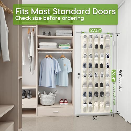 Unjumbly Over the Door Shoe Organizer with 40 Large Breathable Mesh Pockets, Space Saving Shoe Holder, Hanging Shoe Rack for Entryway Bedroom Closet Storage (Beige, 40 Pockets) - color: Beige, size: 40 Pockets