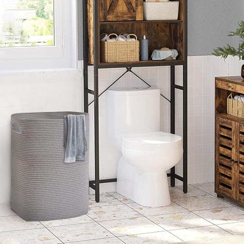 MEGASKET Large Laundry Hamper 16"x13"x22" - Tall Woven Laundry Basket, Cotton Rope Dirty Clothes Hamper, Baby Kids Nursery Wicker Laundry Basket, Bedroom Aesthetic, Soft Laundry Bin, Gray Hamper, 75L - color: Gray