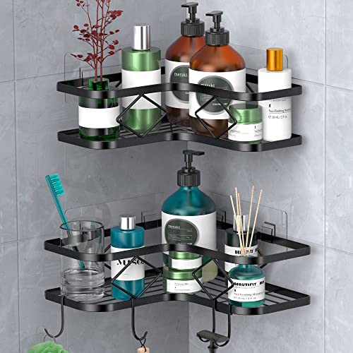 Shower Caddy, 2 Pack Corner Organizer Shelf, Rustproof Wall Mount Shower Storage Rack, No Drilling, 40 lbs Capacity (Glossy Black) - color: Glossy Black
