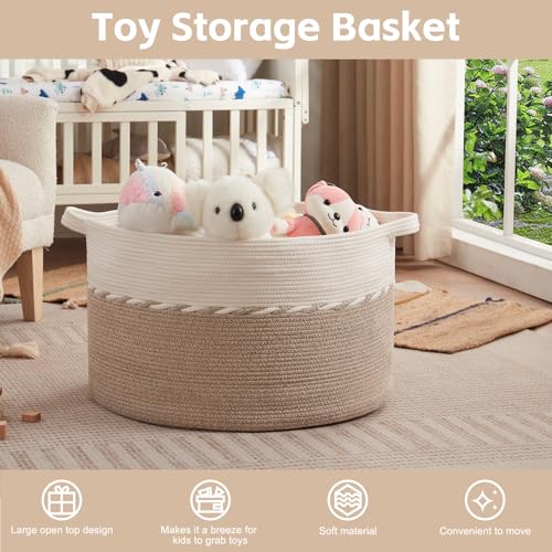 OIAHOMY 125L Extra Large Blanket Basket, 25" x 16", Jumbo Laundry Hamper, Cotton Rope Basket with Handles for Living Room,Baby Toy Storage Bins, Brown - color: Brown, size: 25" x 25" x 16"