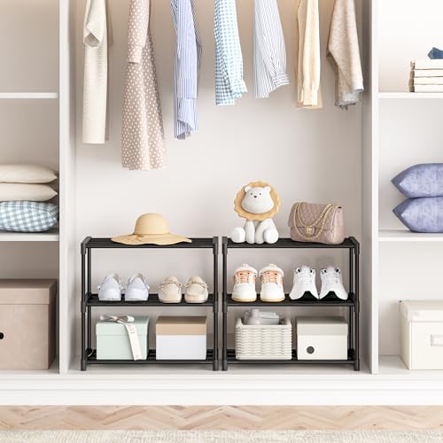 Autonomier 3 Tier Extra Small Shoe Rack (16.3" Wide), Narrow Stackable Shoe Shelf for Kids Toddler Adult, Lightweight Shoe Rack Stand for Closet Dorm Storage Organizer, Front Door Entrance, Entryway - size: 3-Tier
