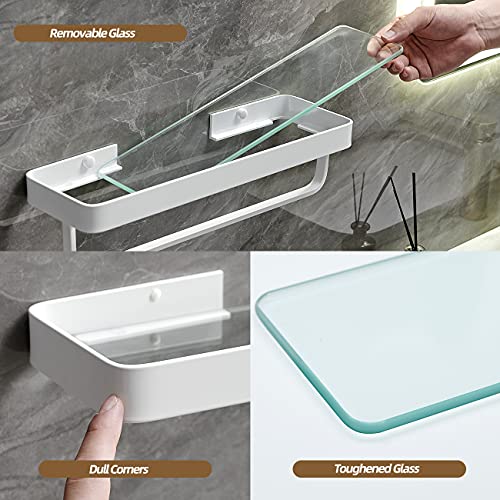 VOLPONE Bathroom Shelves Wall Mounted 2 Tier Glass Floating Shelf - Tempered Glass Wall Organizer (White) - color: White(rectangular)