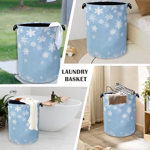 Snowflakes Christmas Laundry Basket,Oxford Cloth Laundry Hamper with Handle Foldable Portable Clothes Storage Basket for Bathroom Bedroom Dorm Room 16" x 20.8" - color: Snowflakes Christmas