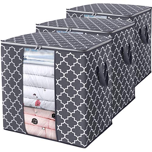 WISELIFE Storage Bags [3 Pack/100L] Large Blanket Clothes Organization and Storage Containers for Comforters,Bedding, Foldable Organizer with Reinforced Handle, Clear Window, Sturdy Zippers,Gray - color: Authentic Grey, size: 3 x 100L