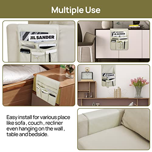 Teniux Remote Control Holder Faux Leather Armrest Organizer with 6 Pockets for recliner couch sofa, Armchair Caddy for Smart Phone, Book, Magazines, Ipad, Remotes (Oyster White) - color: Oyster White