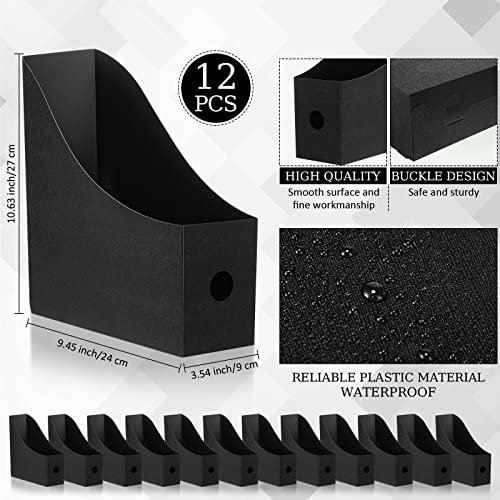 Geyee 12 Pack Magazine File Holder Plastic Desk Organizer Magazine Holder Storage Heavy Duty File Boxes for Home Storage and Office Organization(Black) - color: Black