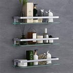 VOLPONE Bathroom Wall Shelf 15.7in Bathroom Glass Shelves Wall Mount Glass Shelf Rustproof Bathroom Wall Organizer 3 Tier (Sliver) - style: 3 tier without towel bar silver