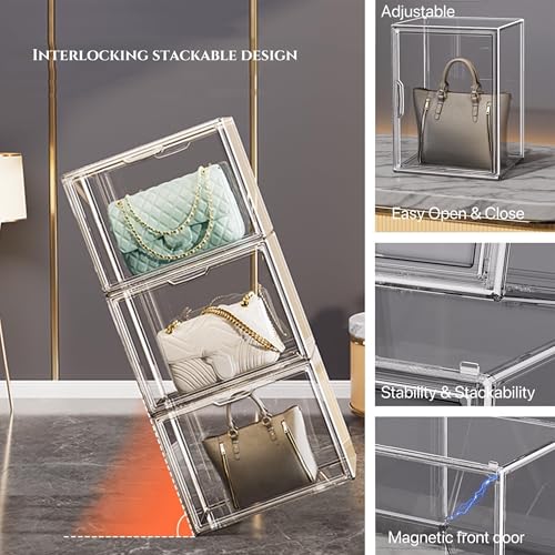 ZLLZUU Clear Stackable Plastic Storage Bins with Lid, Dustproof Book Cosmetic Acrylic Display Cases with Magnetic Door, Large Figures Collectibles Showcase - color: Clear-x-large-1pcs