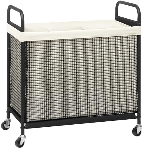STORAGE MANIAC Rolling Laundry Hamper with Wheels 3-Section Laundry Sorter Rolling Laundrys Basket on Wheels with Removable Bag Clothes Hamper Laundrys Organizer Cart Bathroom Bedroom 120L Beige - color: Beige, size: 3-Section