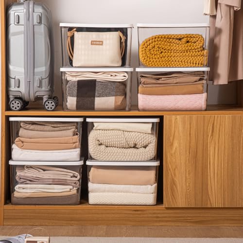4-Piece Set,Plastic Storage Bin with Lid,Large Storage Containers,Stackable Lidded Storage Boxes for Cabinets, Clothes, Toys, Books (clear 4XL(with wihte lid)) - color: clear 4XL(with wihte lid)