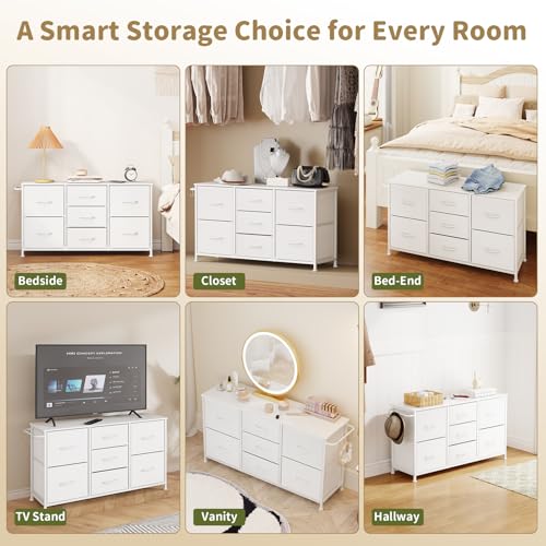 Fabric Dresser for Bedroom, Small Dressers for Kids Bedroom, 7 Drawers Dresser for Closet, Storage Organizer Chest of Drawers for Nursery, Dorm, Apartment, TV Stand, Wooden Top, Side Hook (White) - color: White, size: 11.8"D x 39.4"W x 21.7"H (7 Drawers)