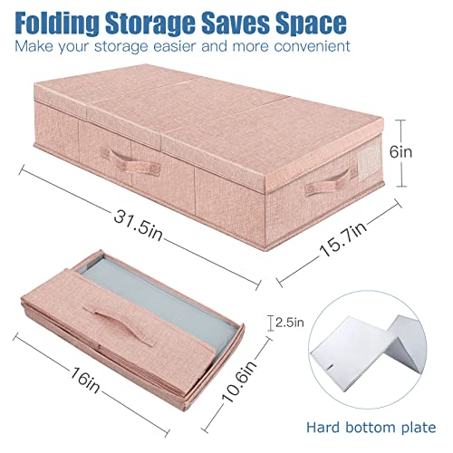 Supowin Underbed Storage Containers Bin with Lids, Large Under Bed Storage Organizer Box with Handle, Foldable Under the Storage Bags for Organizing Clothes, Shoes, Blankets, Pillows - color: D-Pink