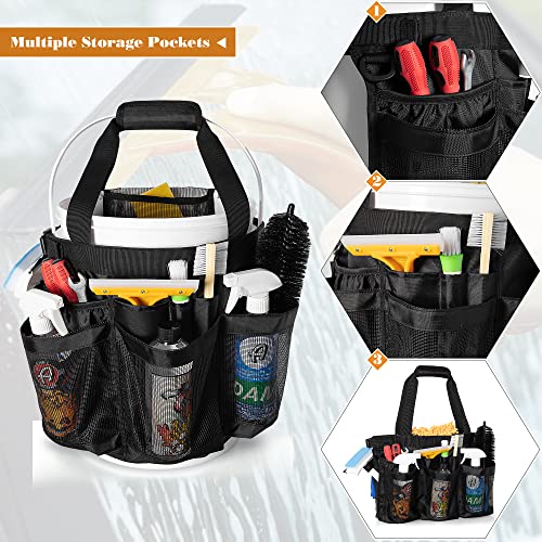 HODRANT 5 Gallon Bucket Organizer with Anti-fall Hooks & Buckle, Car Wash Bucket Caddy with Mesh Pockets, 5 Gallon Cleaning Tools Bag for Home, Auto, Garden & Fishing