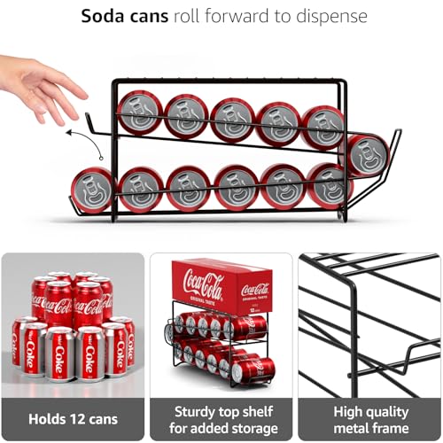 Sorbus Soda Can Rack Beverage Dispenser & Organizer for 12 Standard 12oz Cans - Refrigerator Compatible (1 Pack, Black) - color: Black, size: 1 Pack