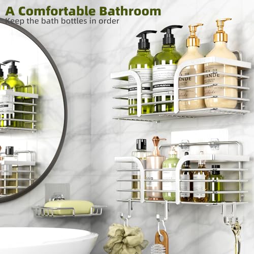 Yougai Shower Caddy, Shower Organizer with Soap Holder and Hooks, Rustproof Shower Shelves, No Drilling Bathroom Organizers and Storage, Wall-Mounted Kitchen & Home Decor (Silver) - color: Silver
