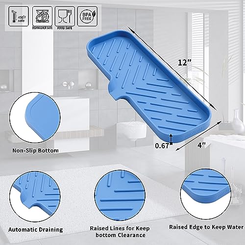 MicoYang Silicone Bathroom Soap Dishes with Drain Spout-Bathroom and Kitchen Sink Organizer,Sponge Holder,Dish Soap Tray,Perfect for Dispenser,Scrubber,Bottle,Cup on Sink or Counter-Lichen Blue 12"×4" - color: Lichen Blue, size: L(12"×4")