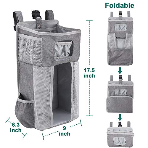Accmor Hanging Baby Diaper Caddy Organizer, Diaper Stacker, Baby Crib Hanging Classified Storage Bag Organizer for Changing Table, Crib, Playard or Wall & Nursery Organization, Grey - style: Style C-Grey