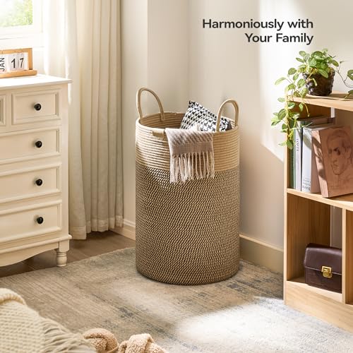 Nunsino Laundry Hamper 75L,Large Laundry Basket for Clothes,Decorative Storage Basket for Blankets,Cotton Rope Woven basket for bedroom,Dark Brown - color: Dark&Brown, size: 75L/19.8Gal