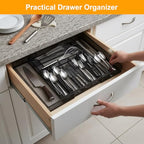 1 Pcs Utensil Drawer Silverware Organizer, Metal Mesh Expandable 13" ~24" Kitchen Drawer Organizer, 7-9 Slots Cutlery Tray Dividers for Kitchen Flatware Christmas Housewarming Gift (Black) - color: Black