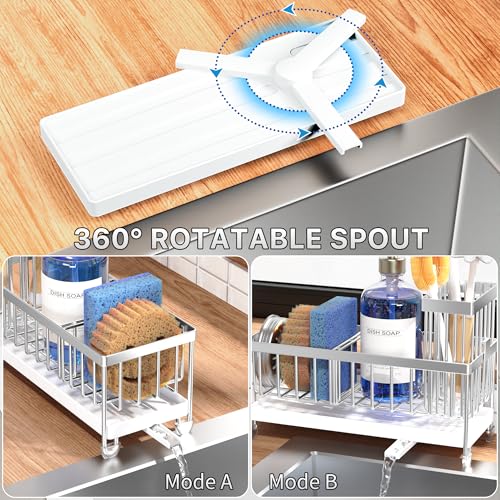 Cisily Sponge Holder for Kitchen Sink, Sink Caddy Organizer with High Brush Holder, Kitchen Countertop Organizers and Storage Essentials, Rustproof 304 Stainless Steel (Silver, 9.25″) - color: Silver