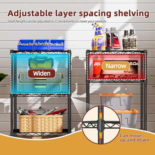 SINGAYE 3 Small Wire Shelves Kitchen Pantry Close Home Organizers and Storage Bathroom Shelf Laundry Room Organization Adjustable Book Metal Garage Shelving Unit - color: Black, size: 3-Tier 11.8"D X 17.3"W X 30.7"H