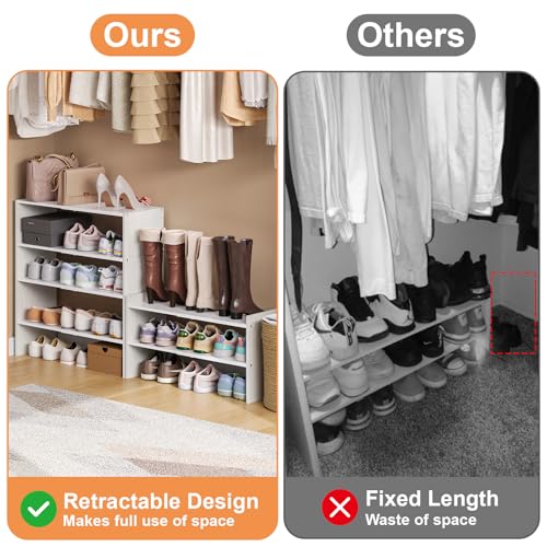X-cosrack 2-Tier Shoe Rack Organizer for Closet, Expandable and Adjustable White Shoe Rack, Stackable Iron Wood Combination Shoe Storage Shelves for Closets, Entryway, Small Space, Hallway, Garage - size: 1 Pack 2 Tier