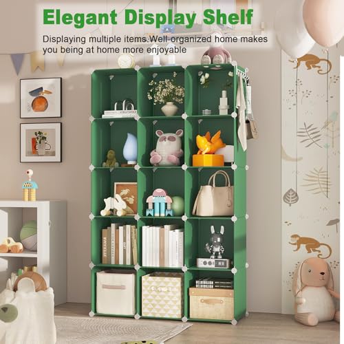 C&AHOME Cube Storage Organizer, 16-Cube Shelves Units, Plastic Storage Cubes, DIY Closet Organizer, Modular Closet Storage Shelves Ideal for Home, Bedroom, 48.4" L × 12.4" W × 48.4" H Green UPCS16GN - color: Green