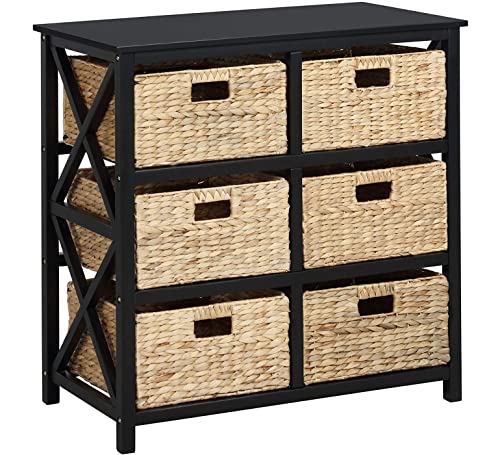 eHemco 3 Tier X-Side End Storage Cabinet with 6 Wicker Baskets, Black - color: Black, size: 15.5"D x 29.3"W x 30"H (6 Drawers)