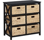 eHemco 3 Tier X-Side End Storage Cabinet with 6 Wicker Baskets, Black - color: Black, size: 15.5"D x 29.3"W x 30"H (6 Drawers)