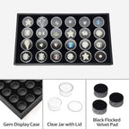 Ikee Design 24 Gem Showcase Stackable Jewelry Display Tray for Collectibles, Rock Storage Box Gemstones Bead Storage Jars, Black Foam, Black Tray, 14 7/8W x 8 3/8D x 1H in - color: Black Foam/Black Tray (24 Large Jars)