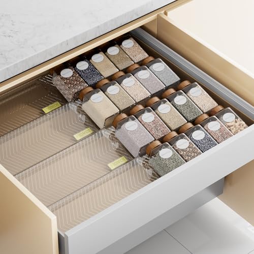 PanPanPal Spice Drawer Organizer, 8 Pack Clear Seasoning Organizer Rack, Expandable From 11" to 22" Wide Kitchen Spice Rack Organizers for Drawer, Countertop (Jars Not Included) - color: Clear, size: 8 Packs - 1 Tier