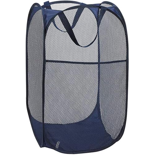 Pop up Laundry Hamper, Foldable Mesh Clothes Hamper for Kids Room, College Dorm or Travel, Collapsible Laundry Basket for Storage, Blue - color: Navy Blue