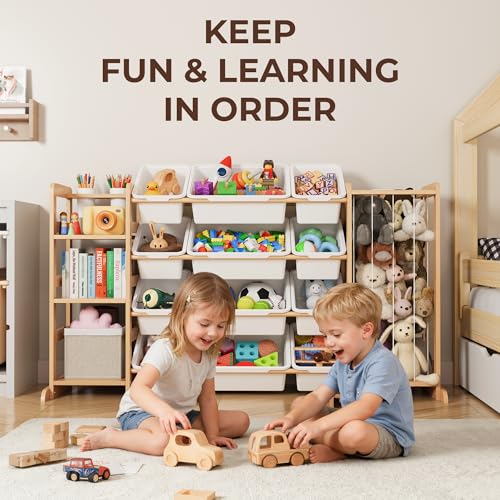 Toy Storage Organizer with Bookshelf and Stuffed Animal Storage - Kids Playroom Organization with Shelves and 12 Toy Bins - Toddler Living Room Toy Box for Lego - Nursery Bedroom Decor Essentials - color: White, size: 55.2"W,3 Shelves,12 Bins