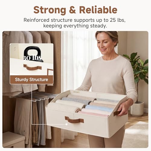 StorageWorks Closet Organizers and Storage, Trapezoid Storage Bins, Fabric Clothes Closet Bins, Storage Baskets for Shelves, Toys, Towels, Large, Ivory White, 3-Pack - color: Ivory White, size: Large