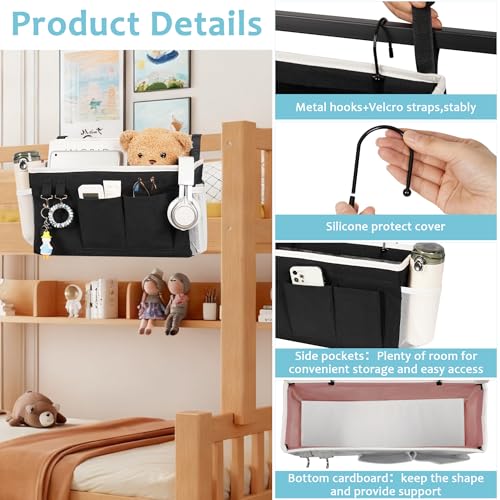 Loghot Bedside Caddy/Bedside Storage Bag Hanging Organizer for Bunk and Hospital Beds,Dorm Rooms Bed Rails,Can be Placed Glasses,Books,Mobile Phones,Keys (Black) - color: 1pc Black