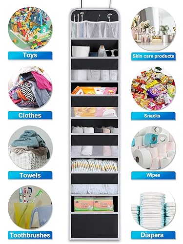 Over the Door Organizer Storage - 5 Tier Hanging Storage shelves Door Organizer with Pockets, Anti Tilt 44 lb Load Behind Door Organizer for Bedroom,Nursery,Bathroom,Kitchen,Dorm,Shoe - 1 Pack, Black - color: Black, size: 1 pack
