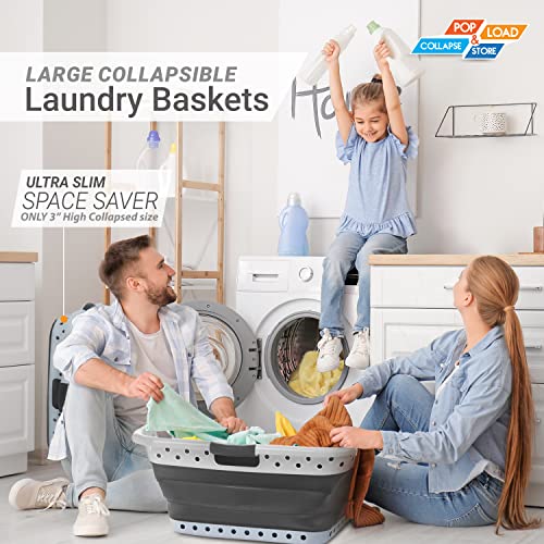 Pop & Load Collapse and Store Collapsible Plastic Laundry Basket, Large 1 pc Pop Up Laundry Hamper with 3 Comfort Grip Handles, 10.5 Gallons, Gray - color: Gray, size: Large HipHolder - 3 Handles