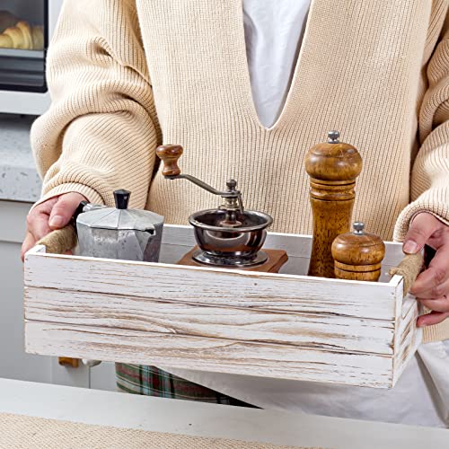 TIMRIS Rustic Wooden Toilet Paper Holder, Farmhouse Bathroom Decor, Toilet Tank Basket, Decorative Storage Container (Whitewash) - color: Whitewash