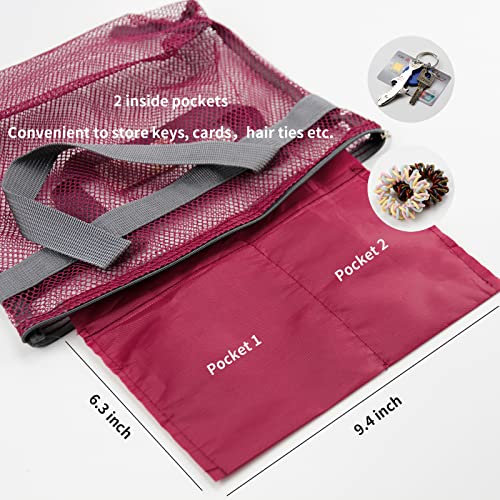 TOPASION Mesh Shower Caddy Bag Portable Hanging Toiletry and Bath Organizer with Zipper for Travel, Gym, Camping, College Dorms, Beach - color: Wine Red