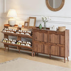 Bifins Shoe Storage Cabinet with 4 Wavy Fluted Flip Drawers, Modern 47.2” Wide Hidden Narrow Shoe Rack Cabinet for Entryway Foyer Hallway (Walnut 4 Drawer) - color: Walnut 4 Drawer