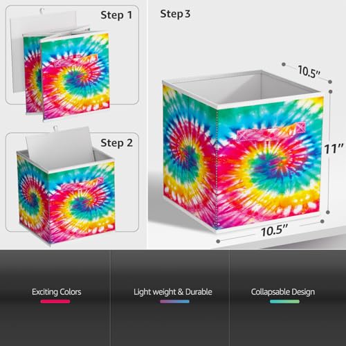 Sorbus 11 Inch Fabric Storage Cubes - Sturdy Collapsible Storage Bins & Handle - 6 Foldable Baskets for Organizing Clothes - Multi Colored Storage Baskets for Shelves (Dark Tie-dye, 11 Inch) - color: Dark Tie-dye, size: 11 Inch