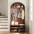 Hall Tree with Bench and Shoe Storage, Entryway Storage Bench with Coat Rack, 78.74" Coat Rack with 7 Hooks and Adjustable Shelves, Farmhouse Style Furniture Organizer for Hallway (Walnut, 78.74"H) - size: 78.74"H