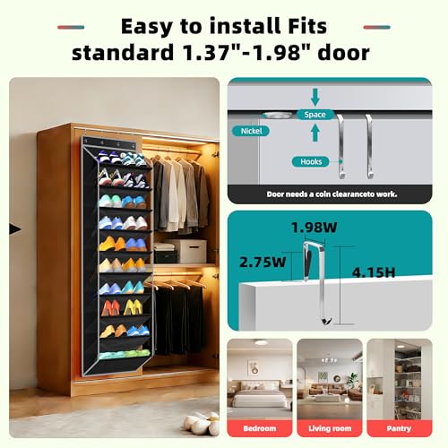 PAULONE 10-Pocket Multi-Use Over the Door Organizer, Heavy Duty 95lbs Capacity with Breathable Mesh, Versatile Hanging Storage for Shoes, Toys, Office Supplies-Classic (Black, 10-Shelf,) - color: Black, size: 10-Shelf,