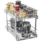 ZOINLIY Pull Out Cabinet Organizer, Versatile Slide Out Kitchen Organizers and Storage,Heavy Duty Drawer Cupboard Storage Basket, Smooth Sliding, Chrome Finish (2-Tiers-11¼''W×22“D) - size: 2-Tiers 11¼''W×22”D