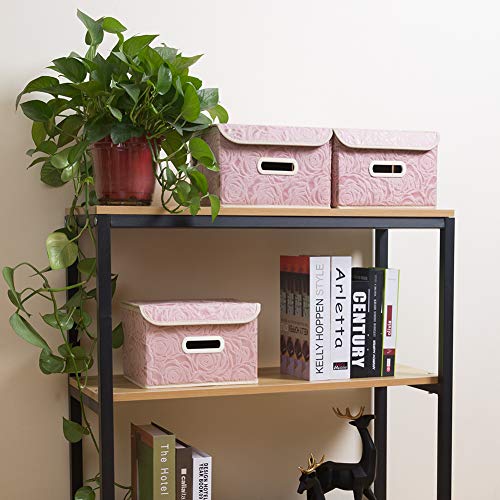 PRANDOM Foldable Storage Boxes with Lids [5-Pack] Fabric Decorative Storage Bins Cubes Organizer Containers Baskets with Cover Handles Divider for Bedroom Closet Living Room Pink 9.8x7.9x6.7 Inch - color: Pink, size: Small(5-Pack)