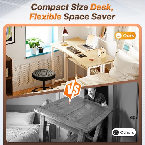 Huuger Folding Desk with Storage Shelf, 39.3 Inch Foldable Computer Table for Small Spaces, Space Saving Sofa Table for Couch, Writing Work Office Computer Desk, Easy to Fold, Oak - color: Oak, size: 18.5"D x 39.4"W