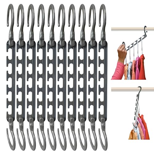 Wonder Hanger Max 10-Pack Space Saving Hangers, Reinforced Hooks Swivels 360°, Cascading Hanger, College Dorms & Storage Closet Organizer, Fully Assembled – Grey - color: Gray, size: PACK OF 10