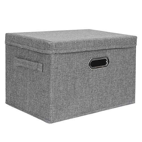 DAYARD Foldable Storage Boxes with Lids Linen Fabric Stackable Storage Bins Organizer Containers Baskets Cube with Cover for Closet Office Nursery, Grey (15 x 10 x 10) - color: Grey, size: Medium
