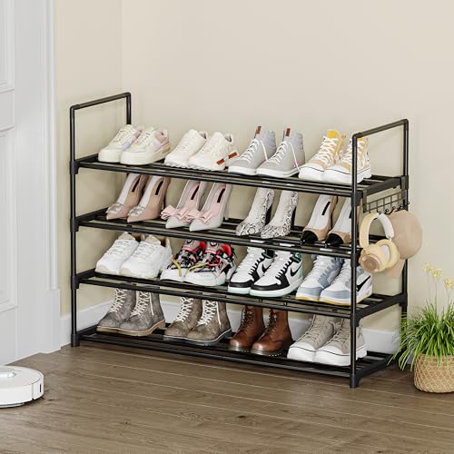 Shoe Rack - 4-Tier Shoe Organizer with Adjustable Shelf Height, Sturdy Shoe Storage Shelf, Perfect for Front Door Entrance, Closet & Entryway, Easy to Assemble, DIY Layering Options (M - 4 Tier) - size: 4 Tiers