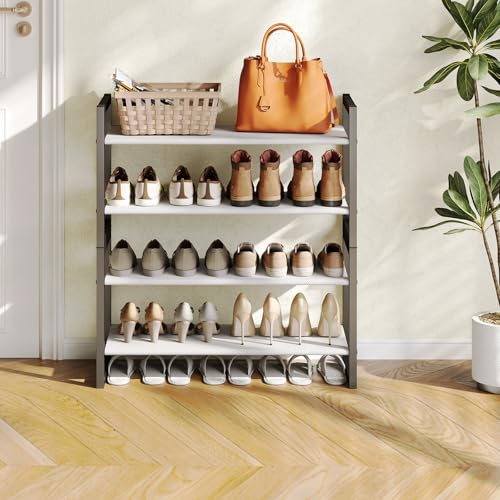 4-Tier Shoe Rack for Closet & Entryway, Stackable Shoe Organizer with Screw-Fastened Metal Frame, Less Wobble Design, Heel-Friendly Non-Woven Shelves, 11.8" Deep Space-Saving Shoe Storage Black - size: 4-Tier